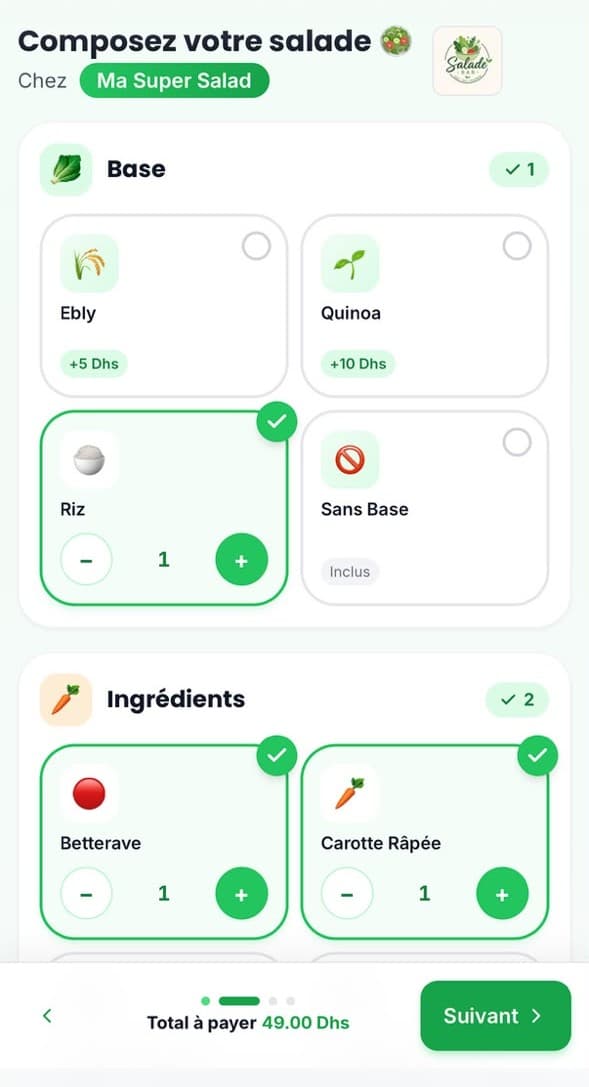 Composition d'ingrédients sur mobile — Salad Composer